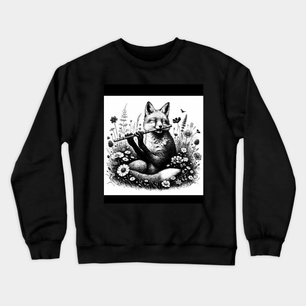 Fox Playing Flute Crewneck Sweatshirt by Merchweaver